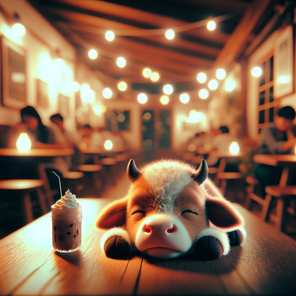 Cozy Night Cafe: Sleeping 3D Baby Cow
