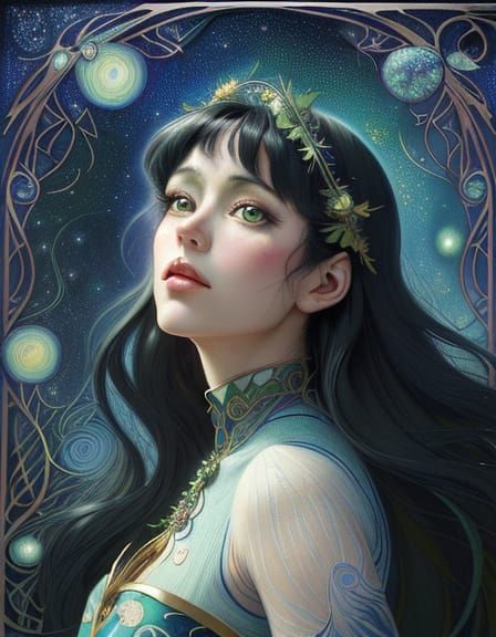 Art Nouveau Anime Woman Portrait in Ghibli Style