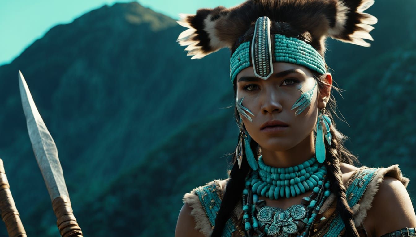 Native American Woman with Puma in Comic Book Art