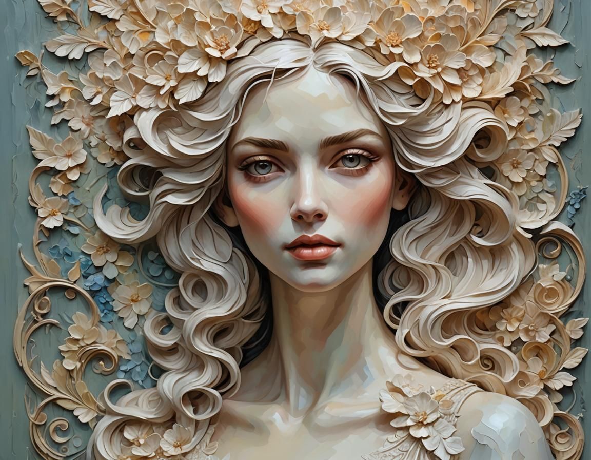 Iridescent Mosaic: Impasto Portrait in Art Nouveau Style