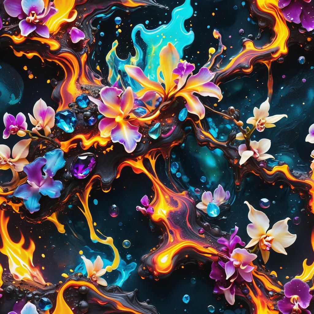 Bioluminescent Liquid Elemental in Neon Ink Splatter Art