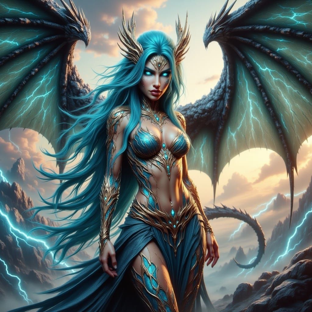 Dragon Warrior Unfurls Wings on Mountain Top