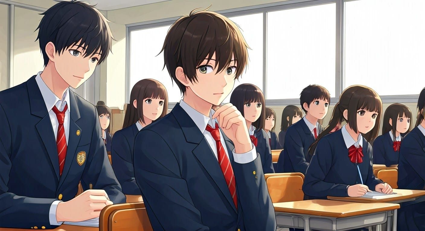 Boy in School Uniform, Anime Style