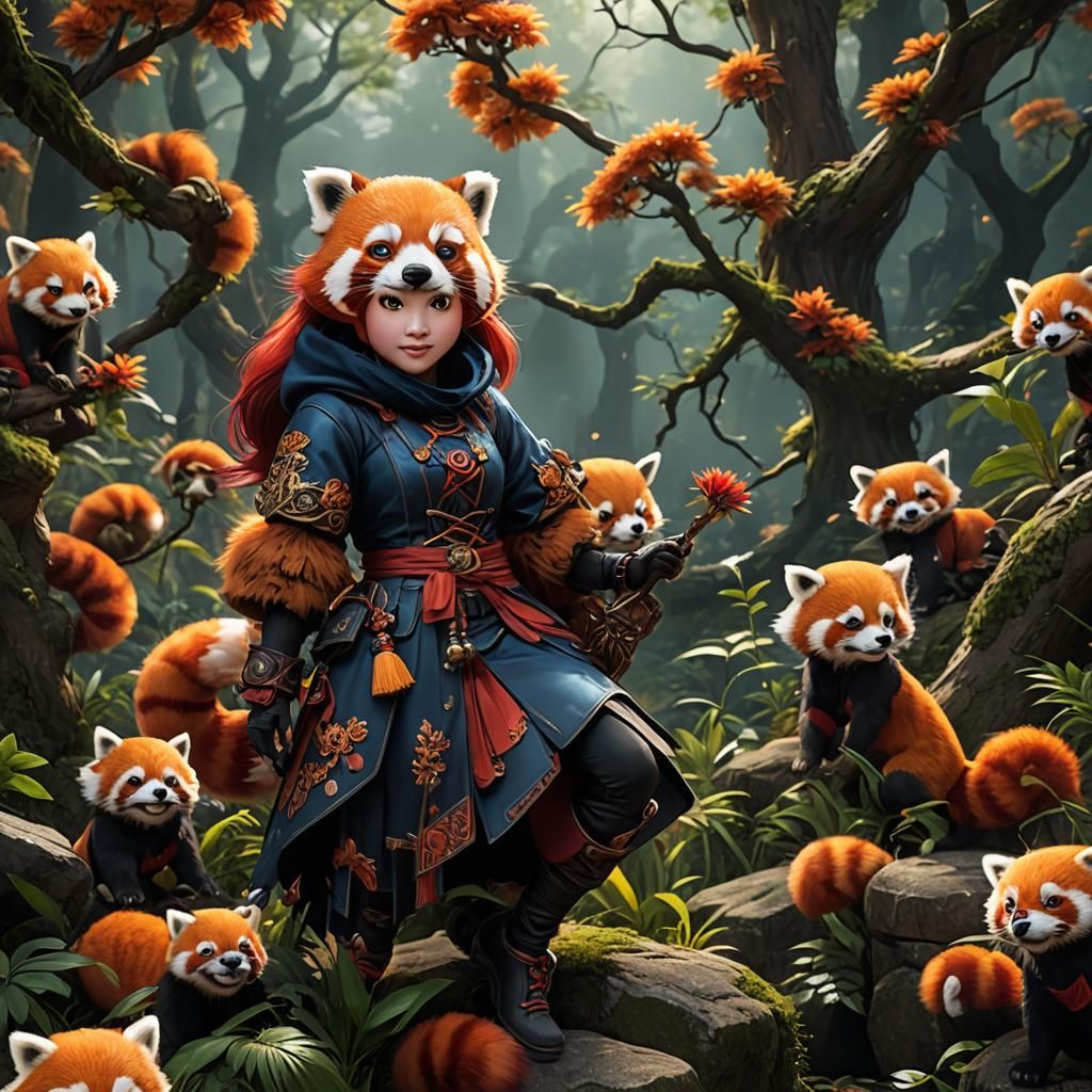Girl as Red Panda: Detailed Fantasy Art