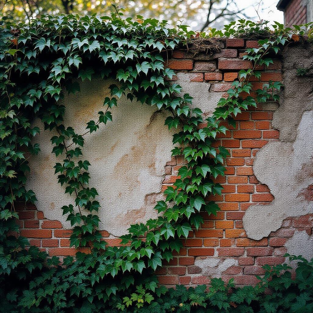 Ivy Reclaims a Crumbling Brick Wall: Cinematic Photography