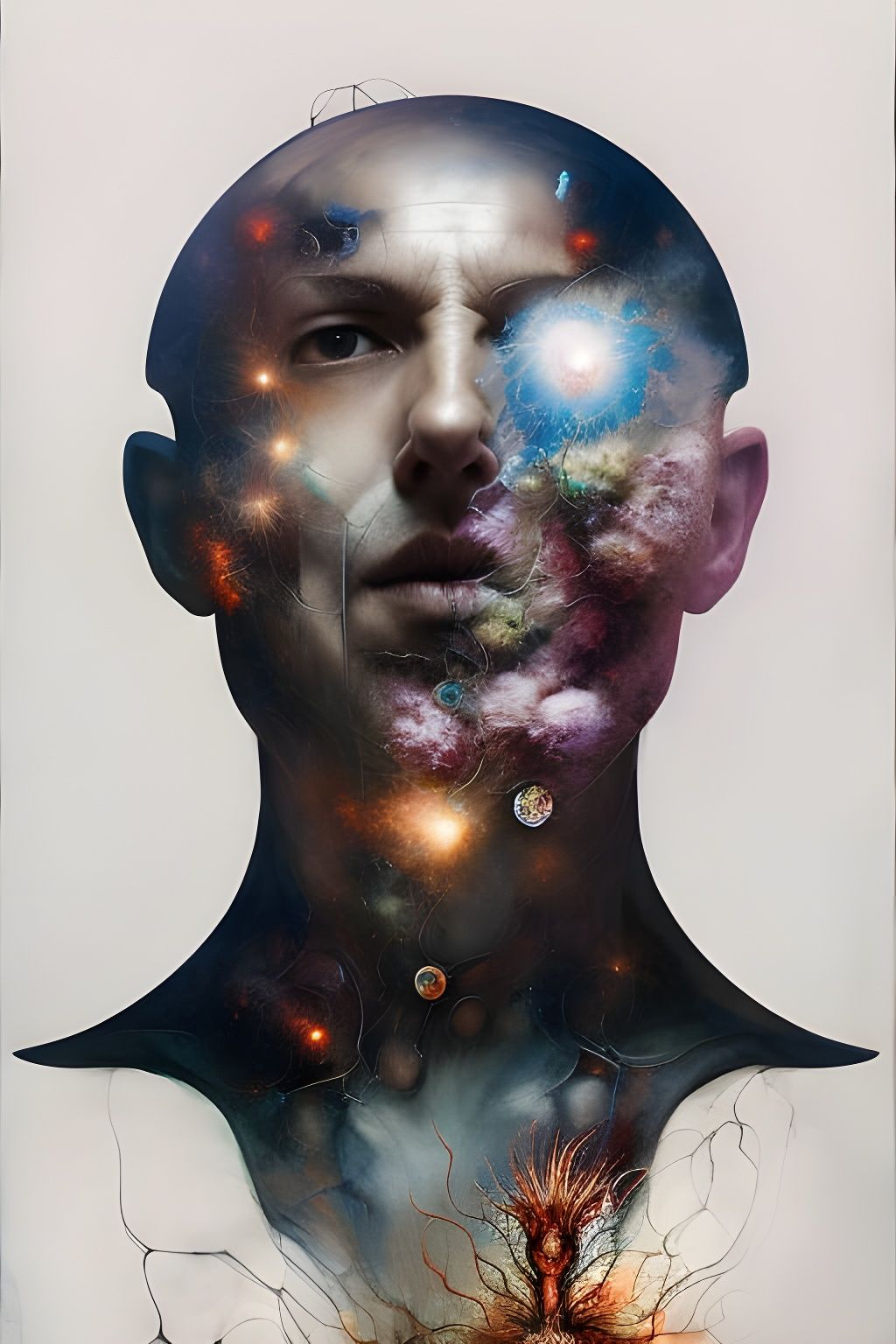 Cosmic God of Reverie in Mixed Media Art