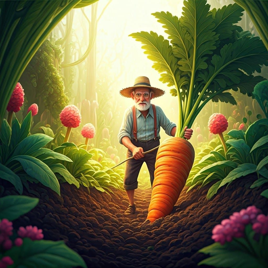 Grandpa's Giant Carrot in Whimsical Garden