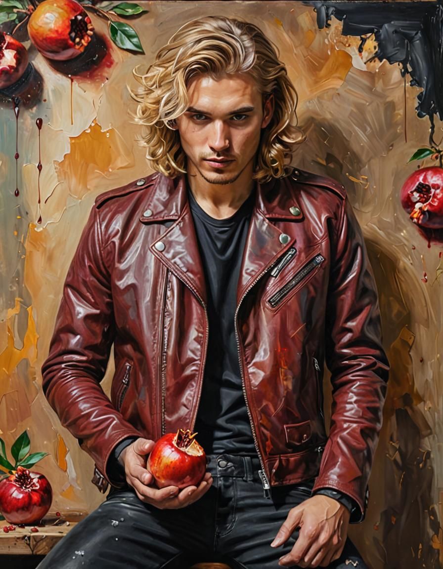 Man Eating Pomegranate as Oil Painting