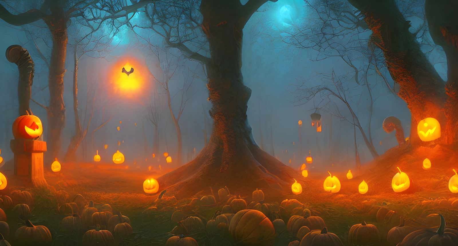 Graveyard Pumpkins Glow with Mythical Lighting