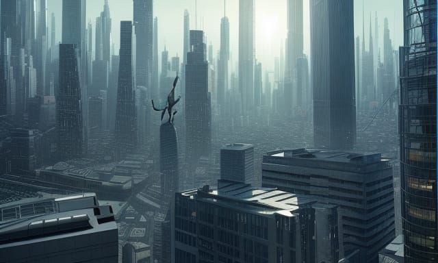 Giant Alien Over Modern Cityscape in Digital Art