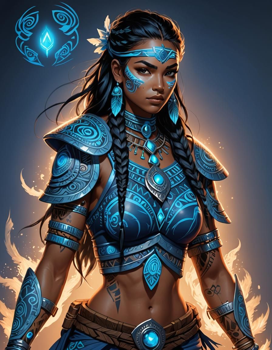 Anime Female Warrior with Glowing Tattoos