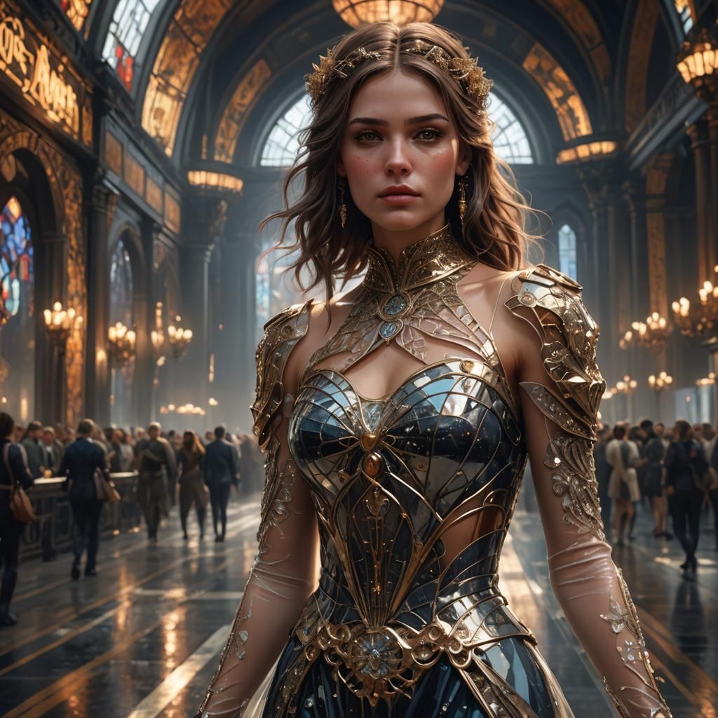 Glass Dress Runway Model in Dark Fantasy Style