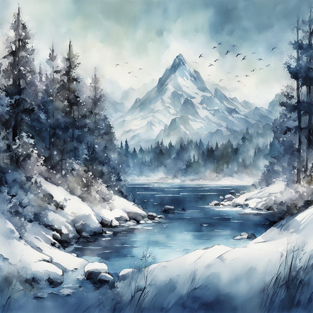 watercolor style of an ice landscape