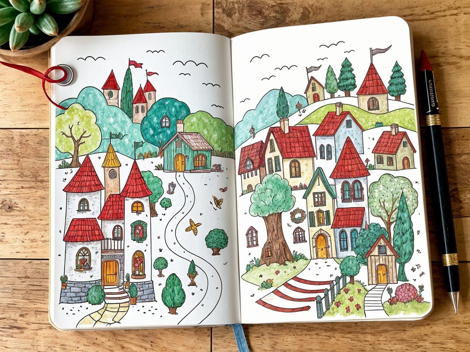 Whimsical Hand-Drawn Notebook Page with Colorful Doodles