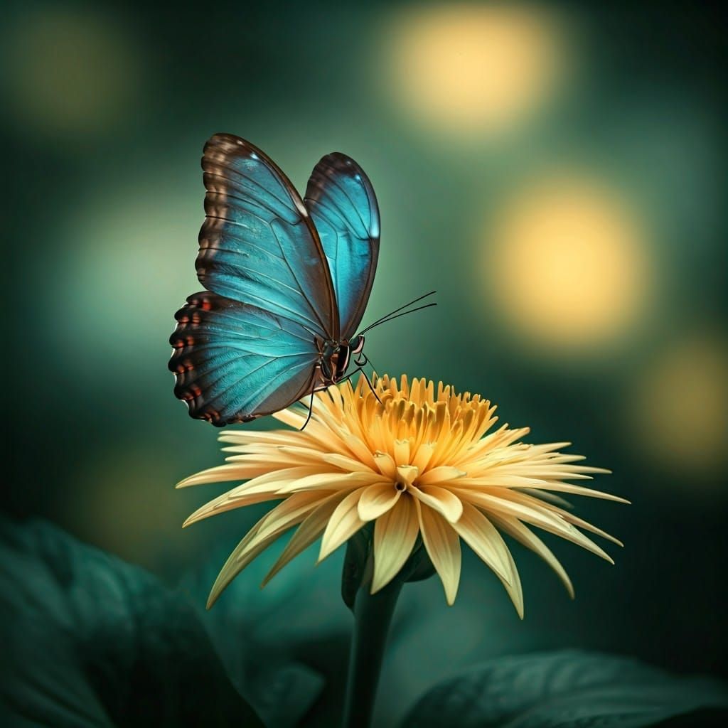 Majestic Iridescent Butterfly in Tropical Bloom
