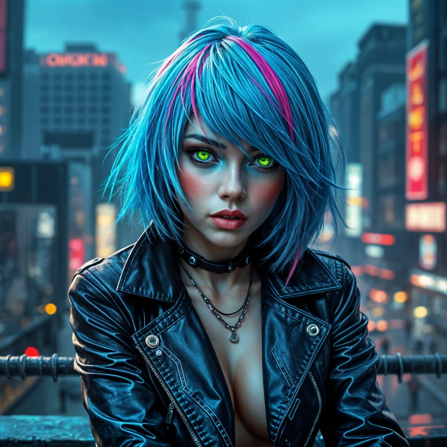 Cyberpunk Woman Portrait in Vibrant Futuristic Colors