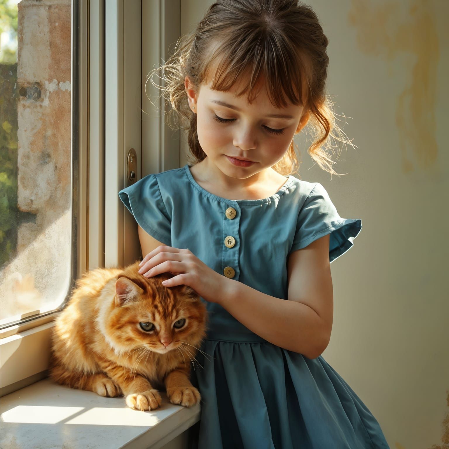 Girl Petting Cat