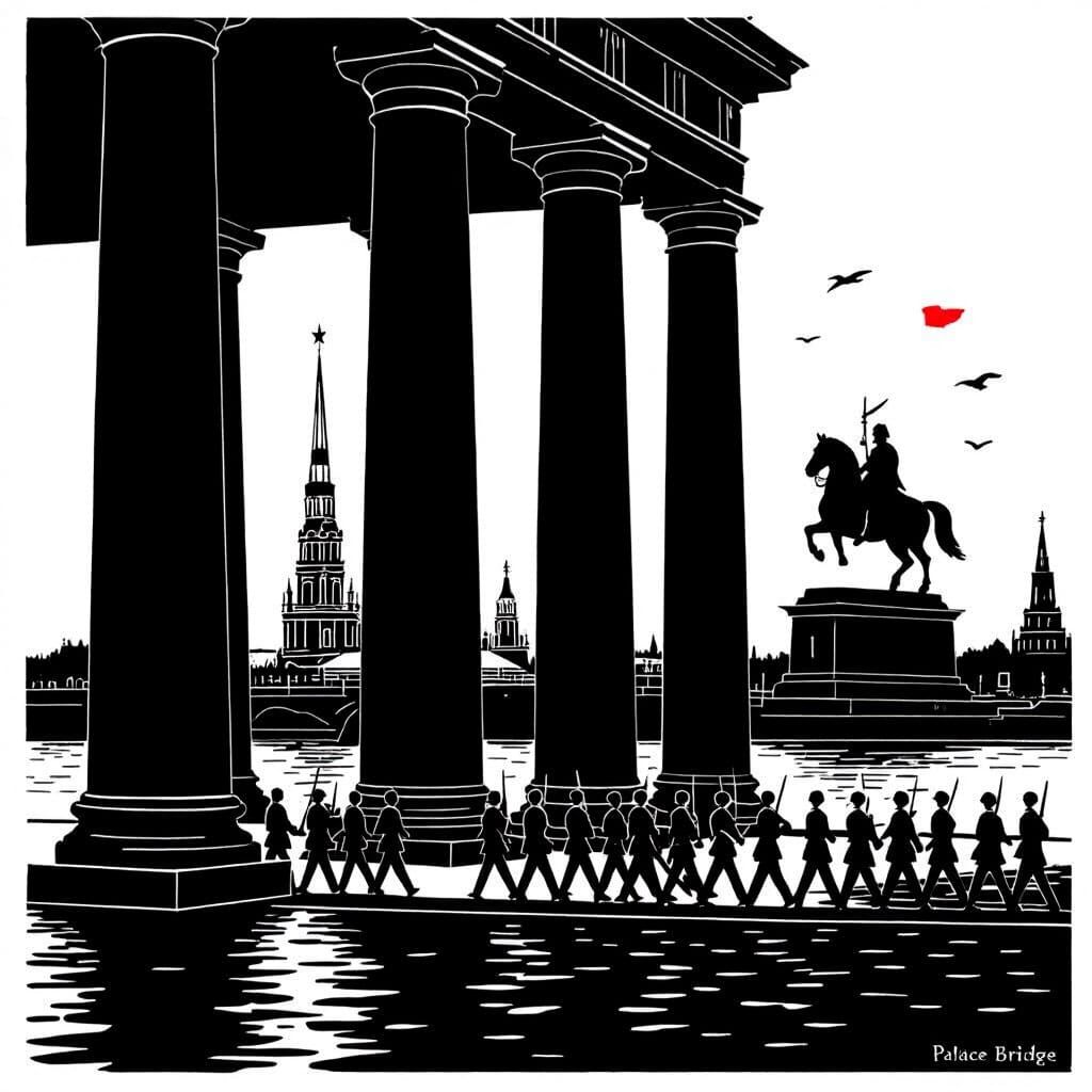 Palace Bridge Illustration: Copper Horseman and Cadets March...