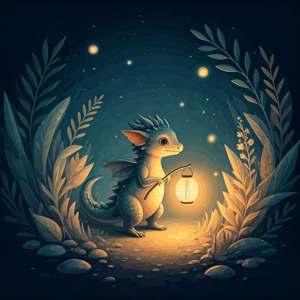 Whimsical Dragon with Paper Lantern Watercolor