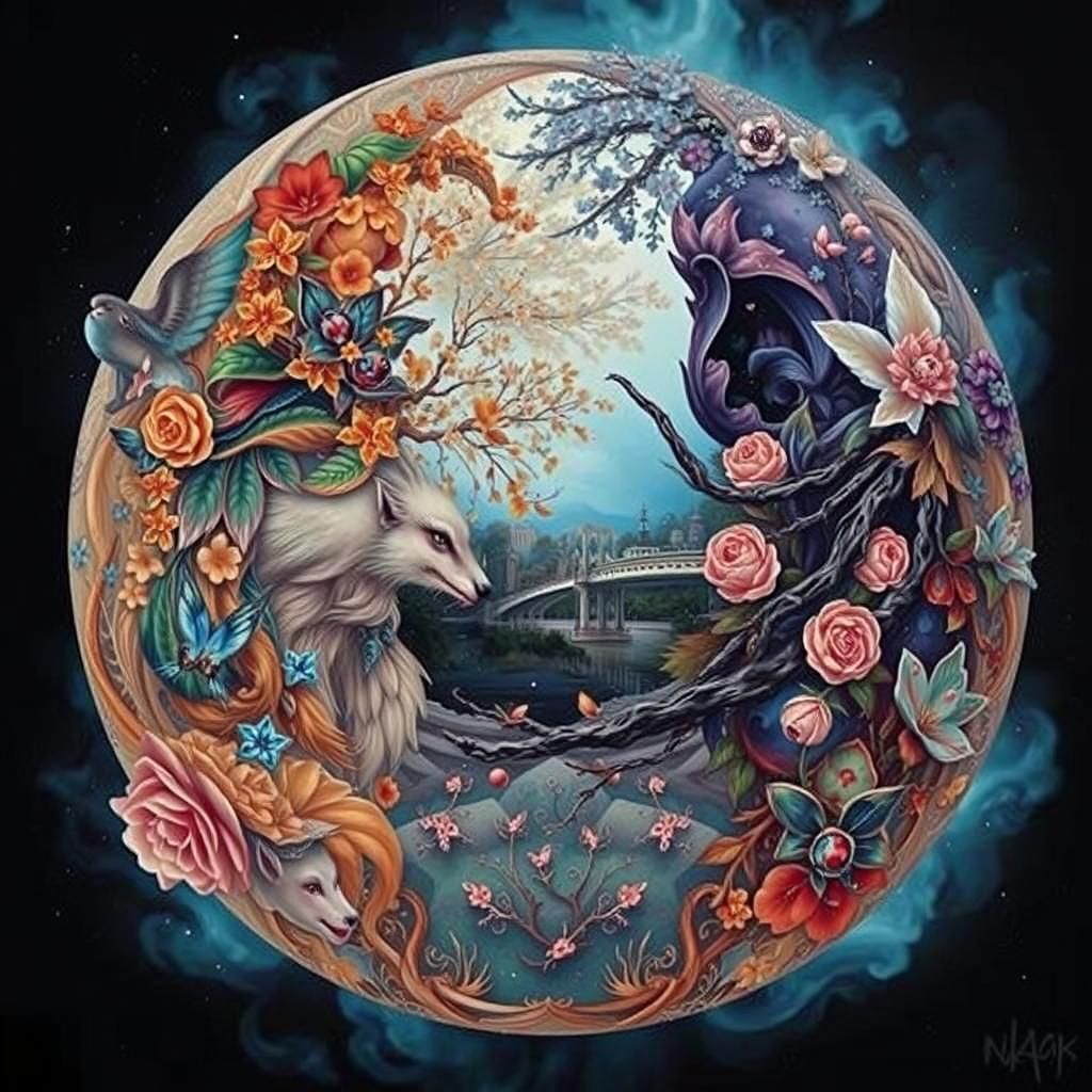 Yin Yang of Spring and Winter in Digital Art
