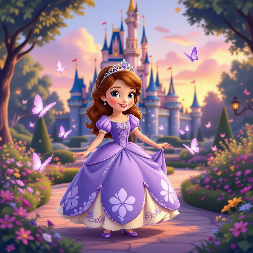 Sofia the First in Magical Castle Garden at Sunset