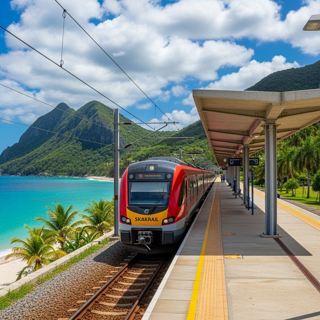 Coastal Train Station with Modern Electric Train