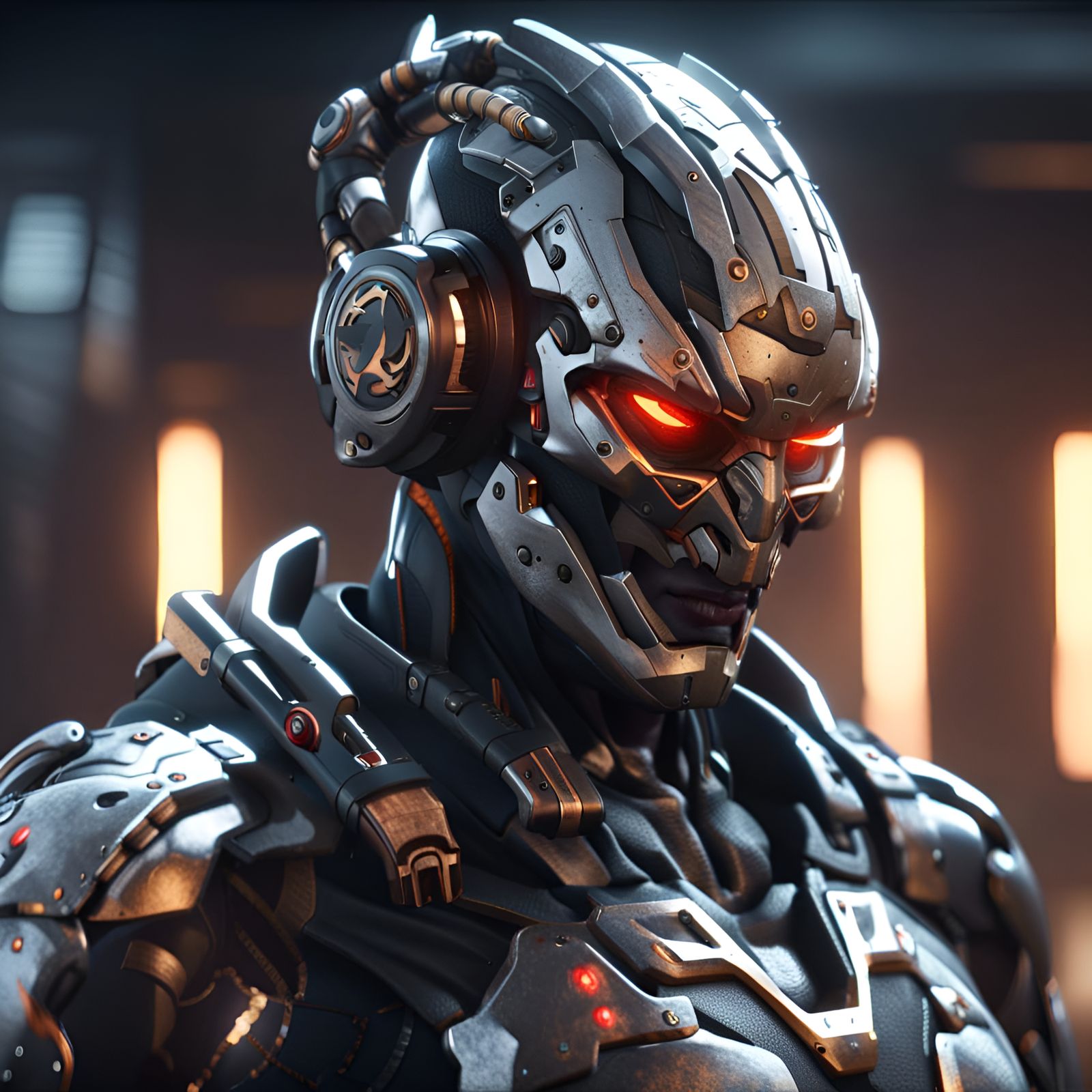 Cyborg Ronin in 3D Game Cinematic Style