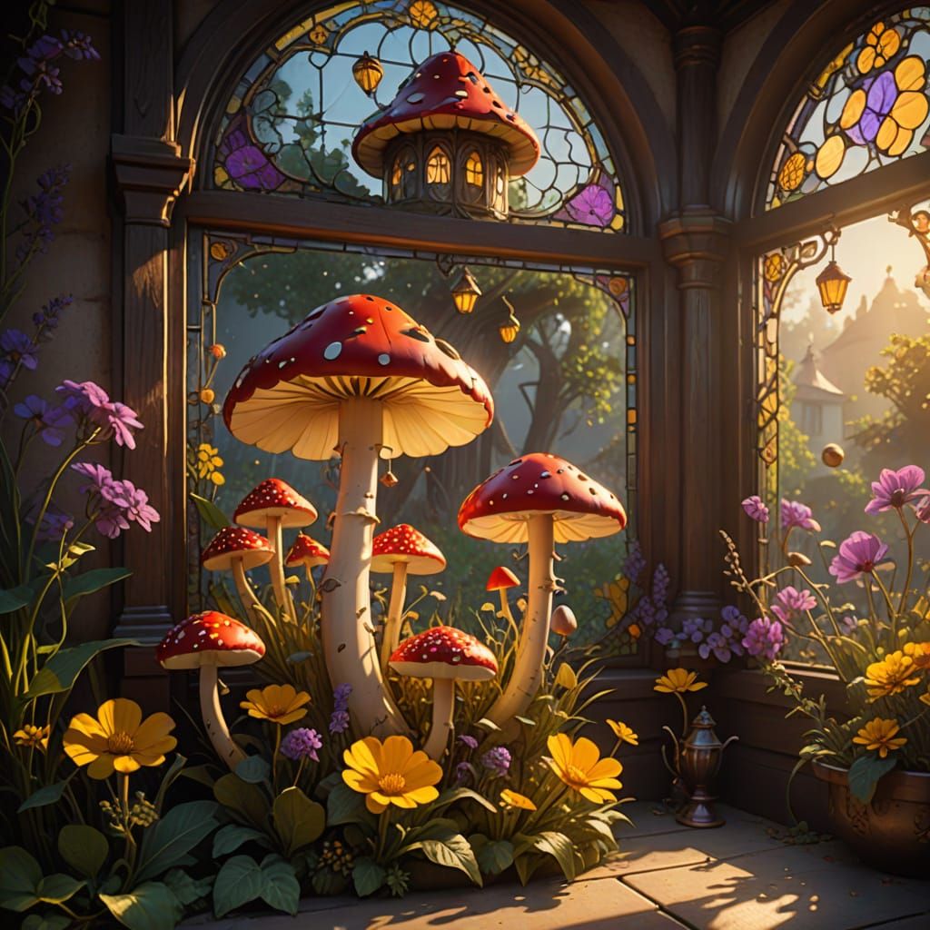 Surreal Woodland Whimsy: Giant Fly Agaric in Storybook Splen...