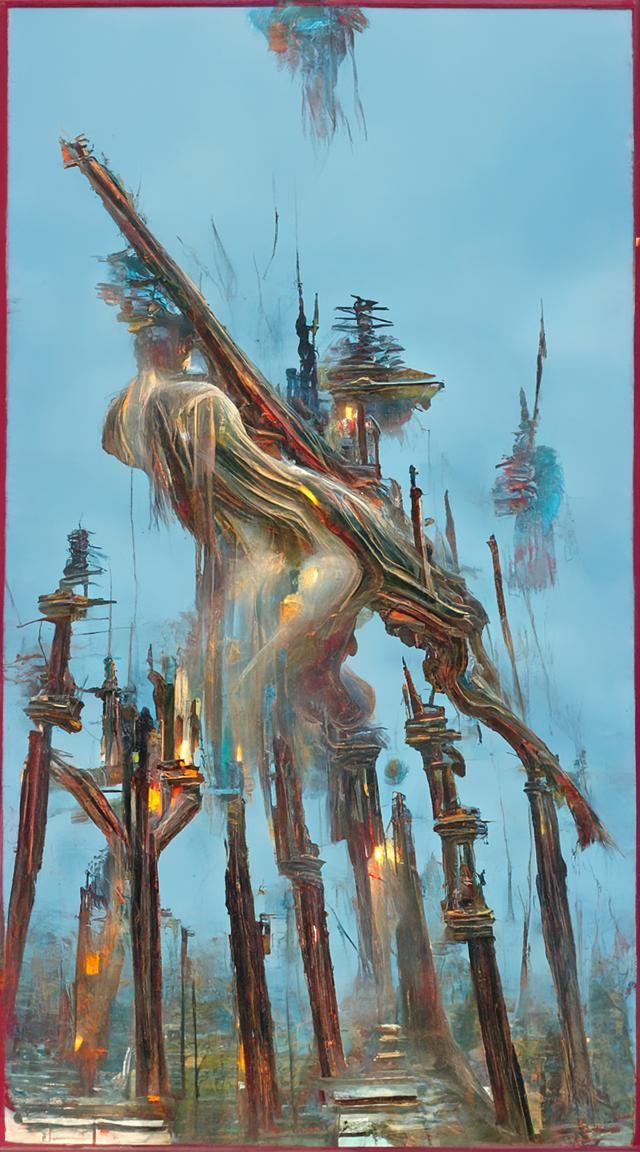Cosmic Seven of Wands in Astral Steampunk Style