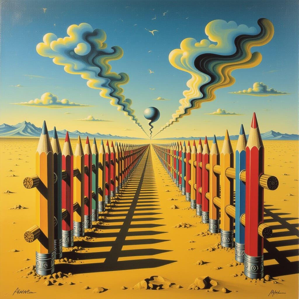 Surreal Melting Fence Made of Pencils