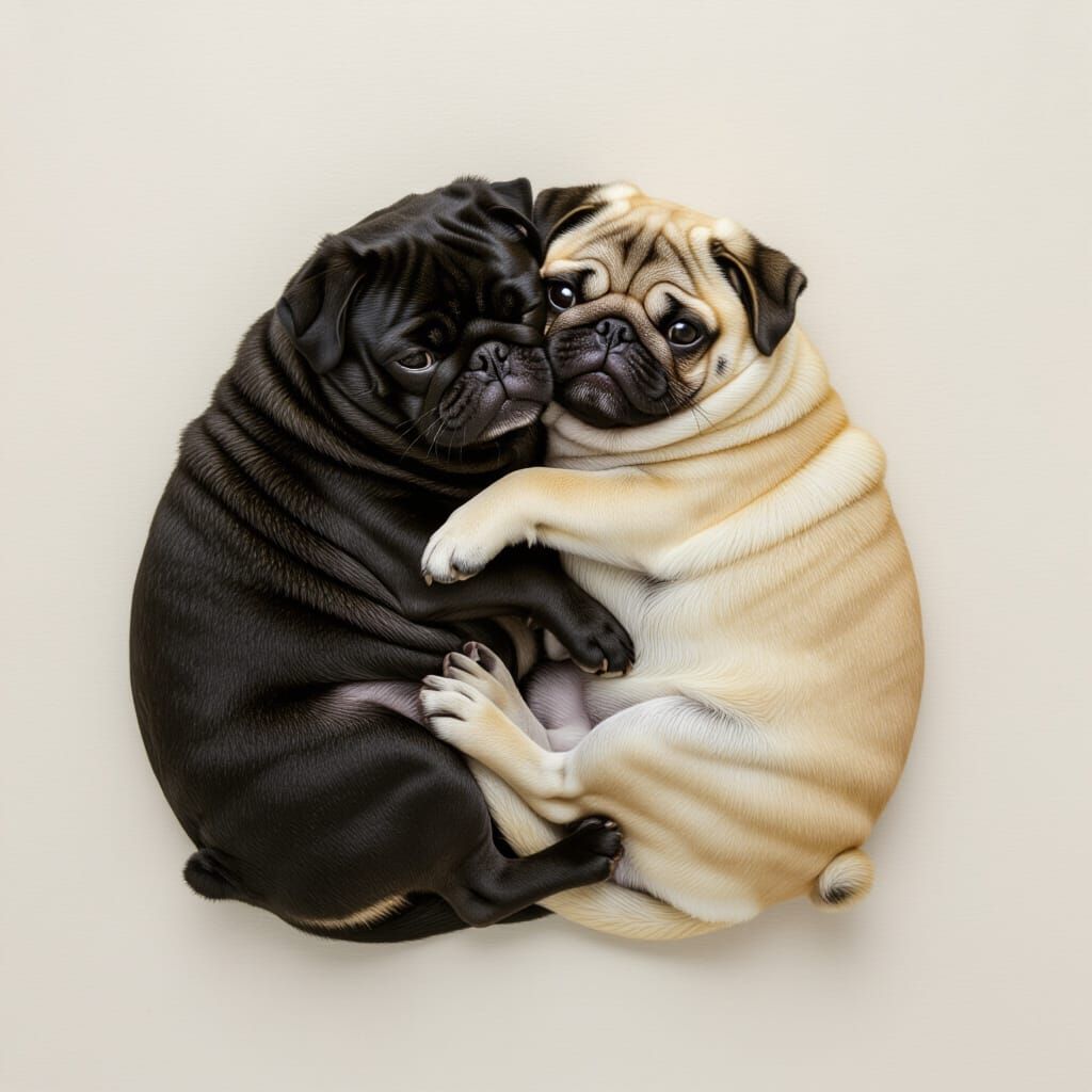 Pugs Curled in Yin Yang Sign: Dichotomy