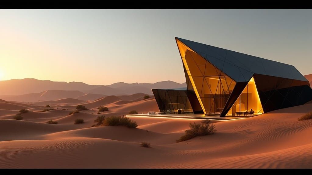 Modern Desert Oasis with Geometric Silhouettes
