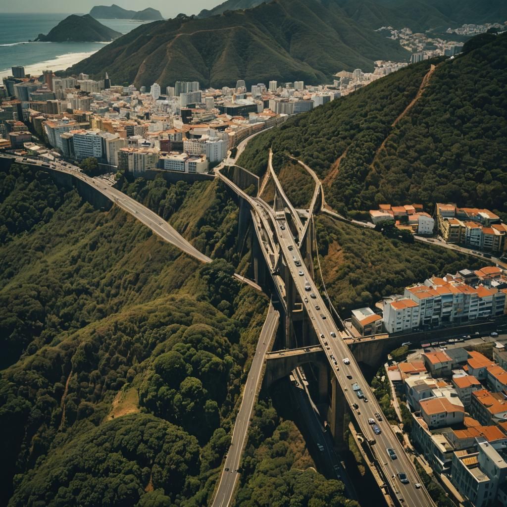 Suspension Bridge in Sao Vicente: Cinematic Film Still