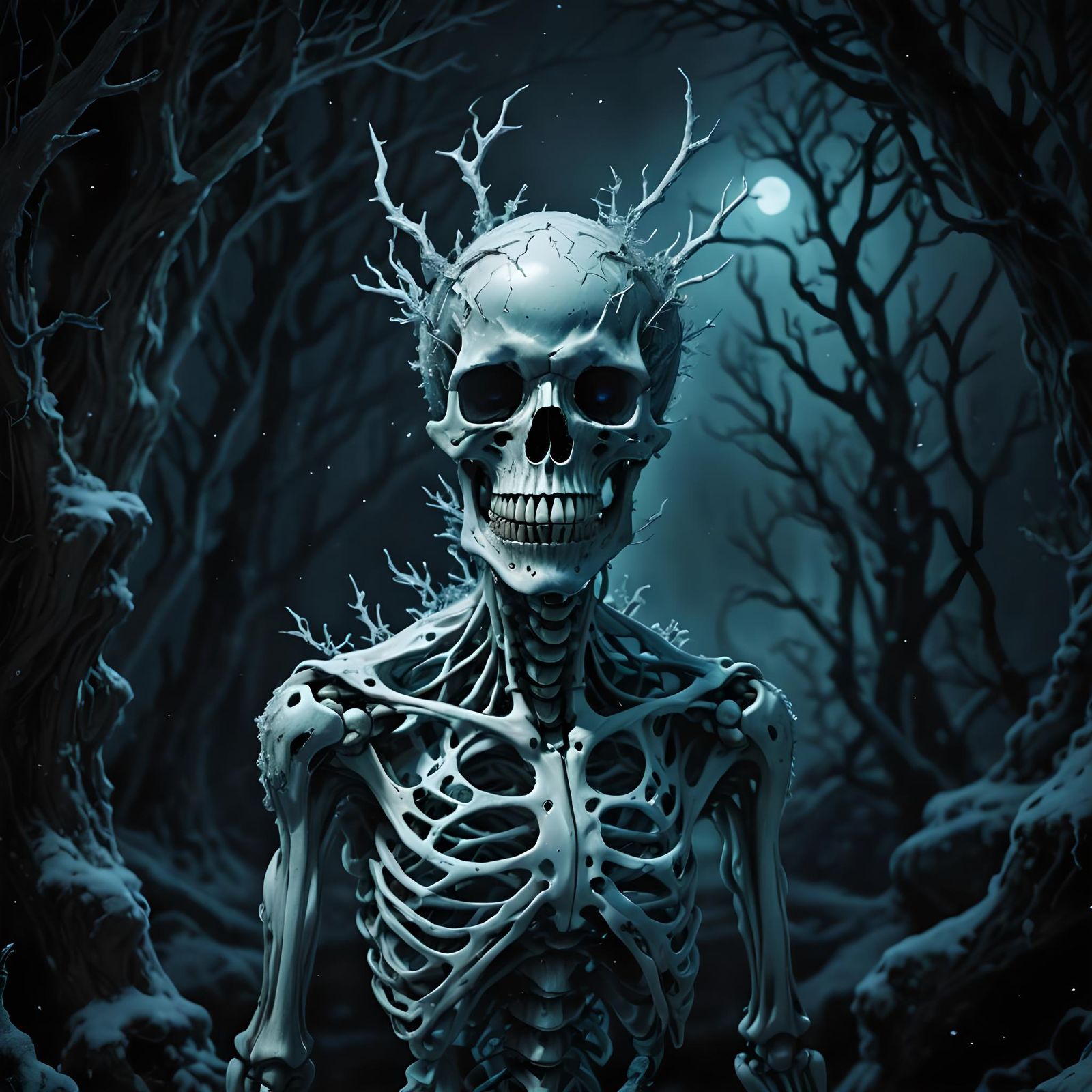 Anime Horror: Skeletal Spirit Arises from Frozen Tundra