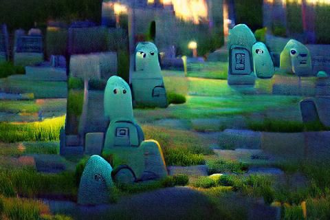 Night Graveyard Scene with Ghosts