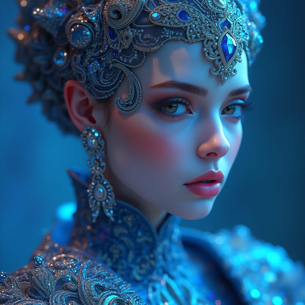 Hyperrealistic Portrait of a Woman in Vibrant, Futuristic At...