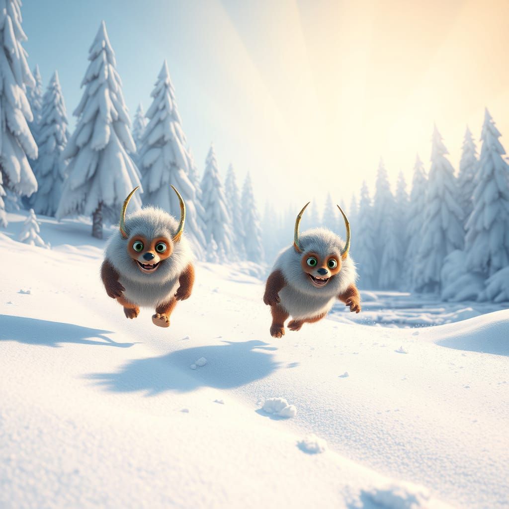 Winter Hallkai Leap Through Snowy Knusillian Forest