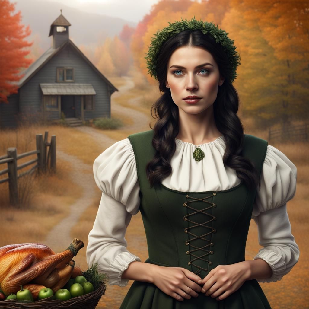 Thanksgiving Pilgrim Woman: Detailed Matte Painting
