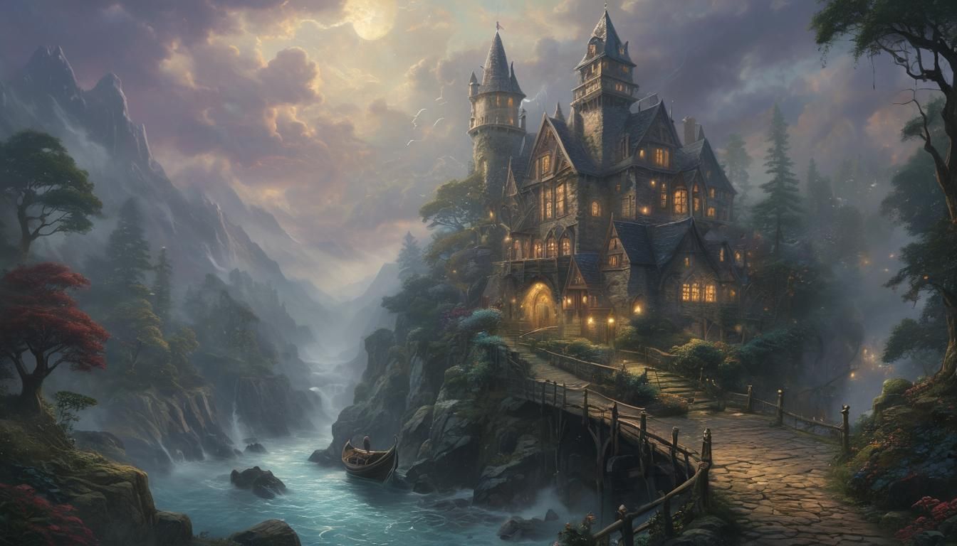 Ethereal Fantasy Book Cover Design in Kinkade Style