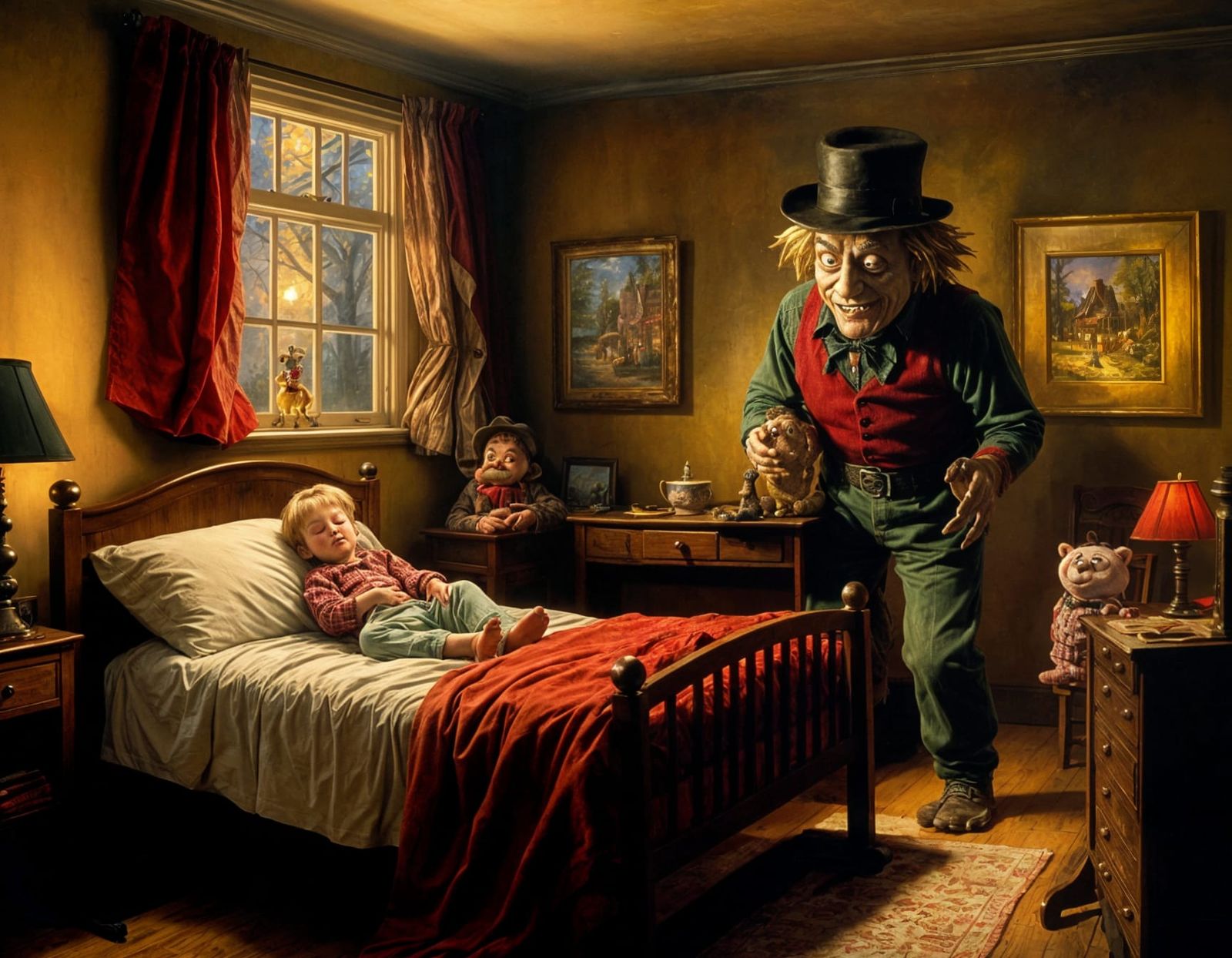 Muppet Freddy Krueger in Kinkade Painting
