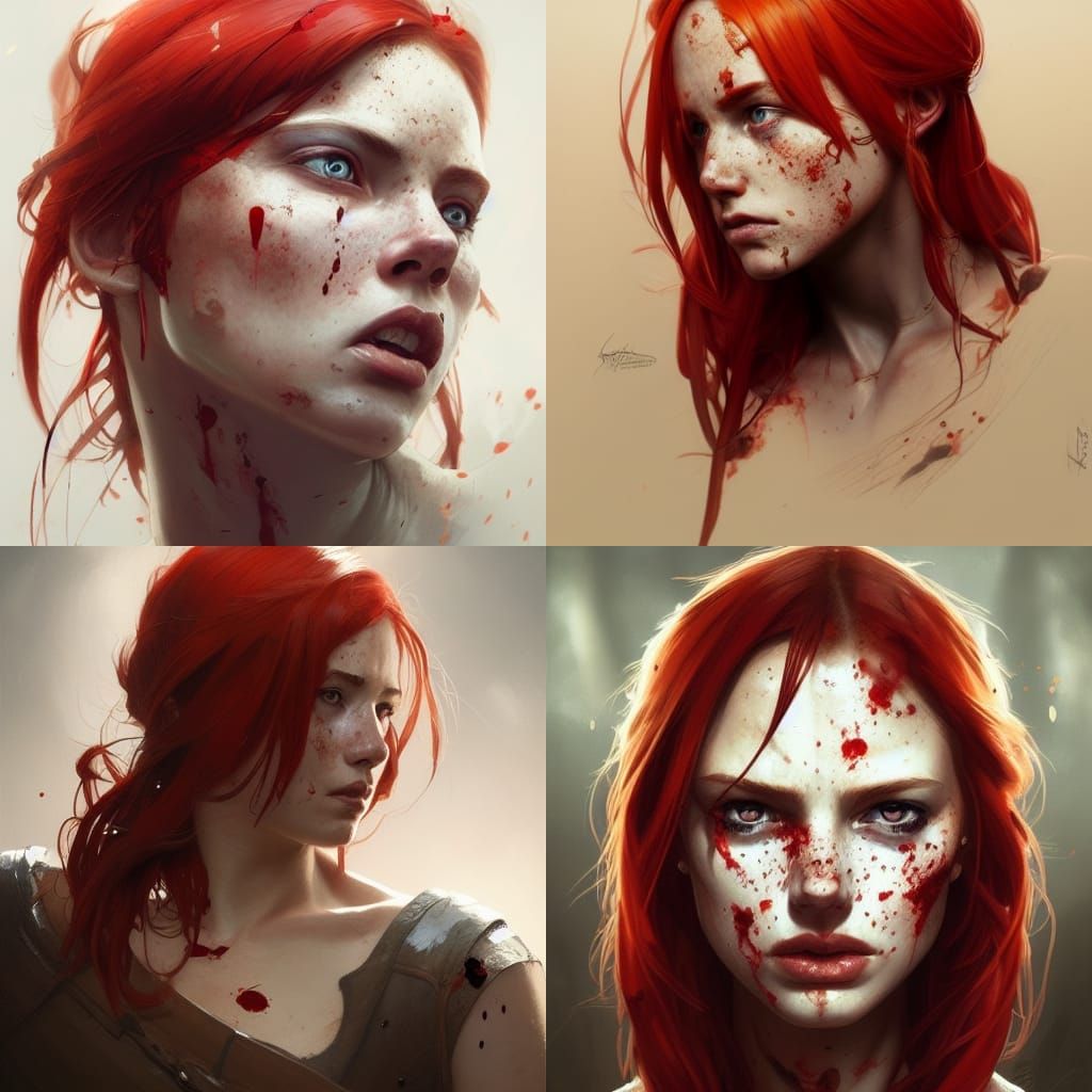 Battle Scarred Redhead Portrait in Hyperdetailed Style