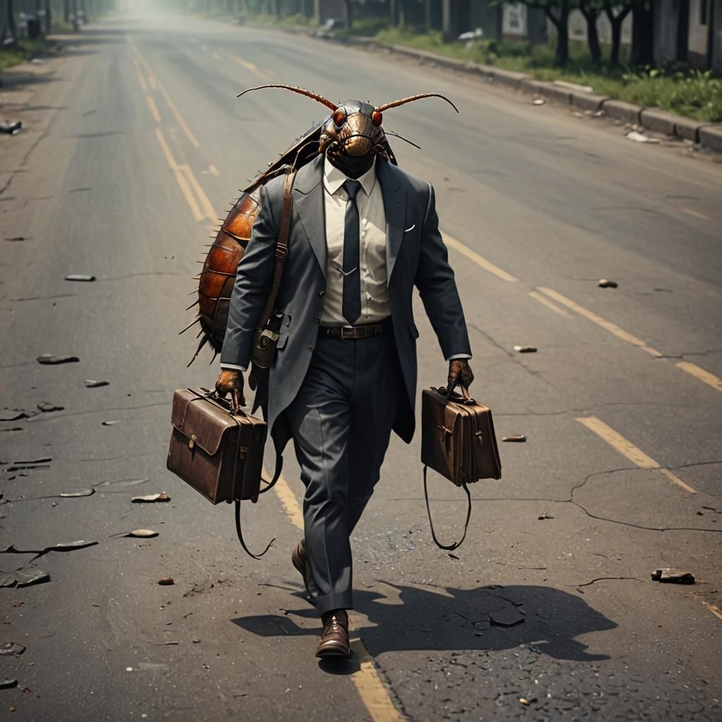 Cockroach Gentleman Commuting in Fantasy Setting