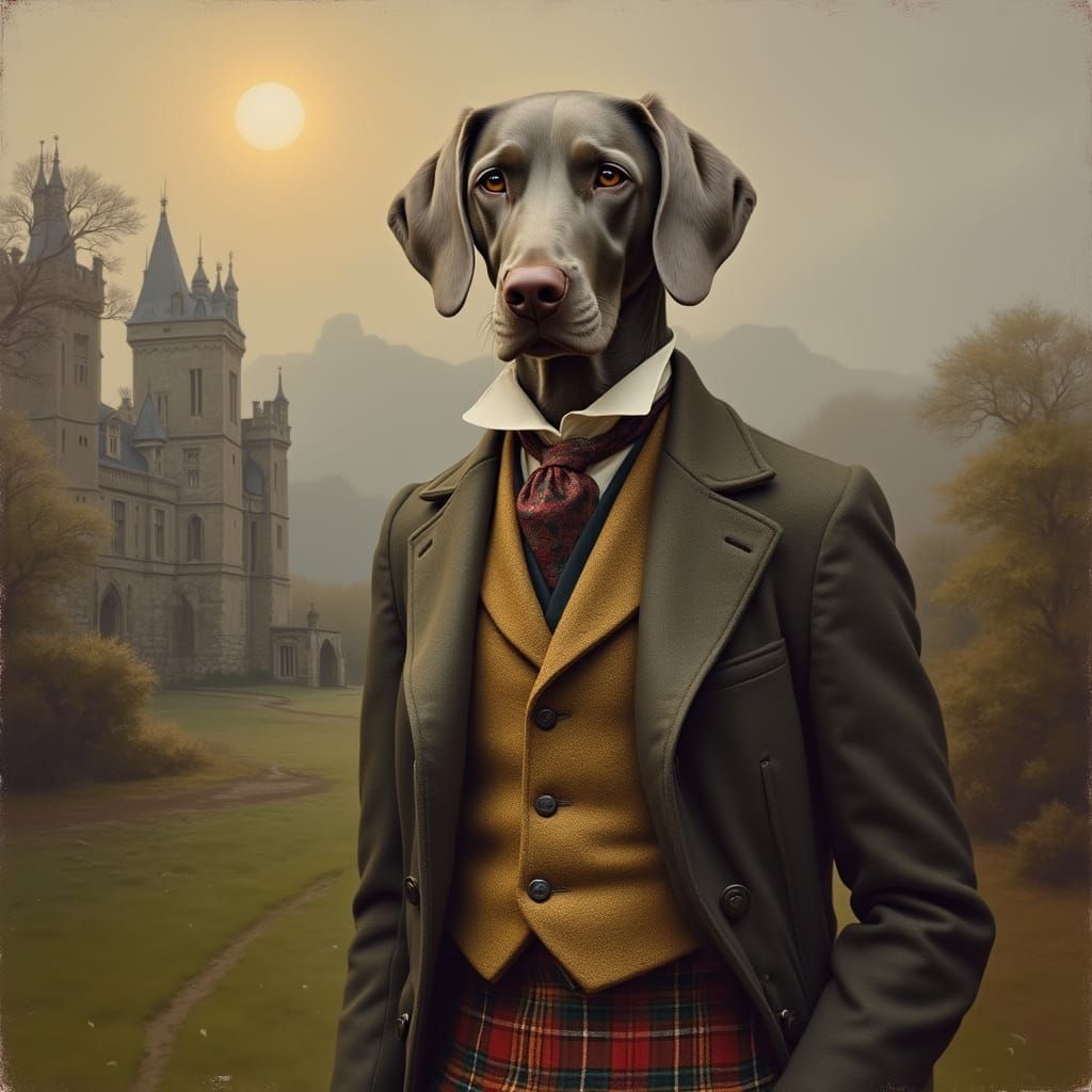Distinguished Weimaraner Dog as Highland Gentleman