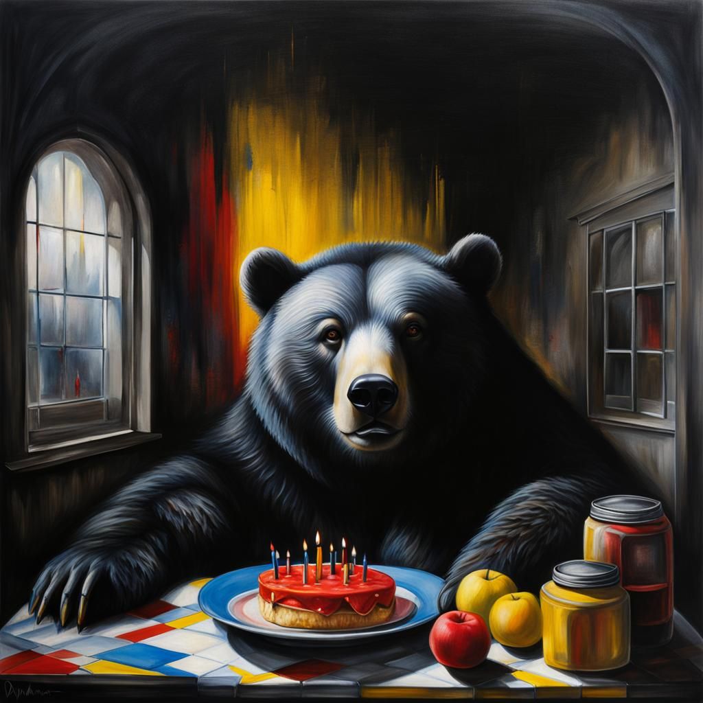 Obese Bear in Darkness: Hyperdetailed Perception Painting