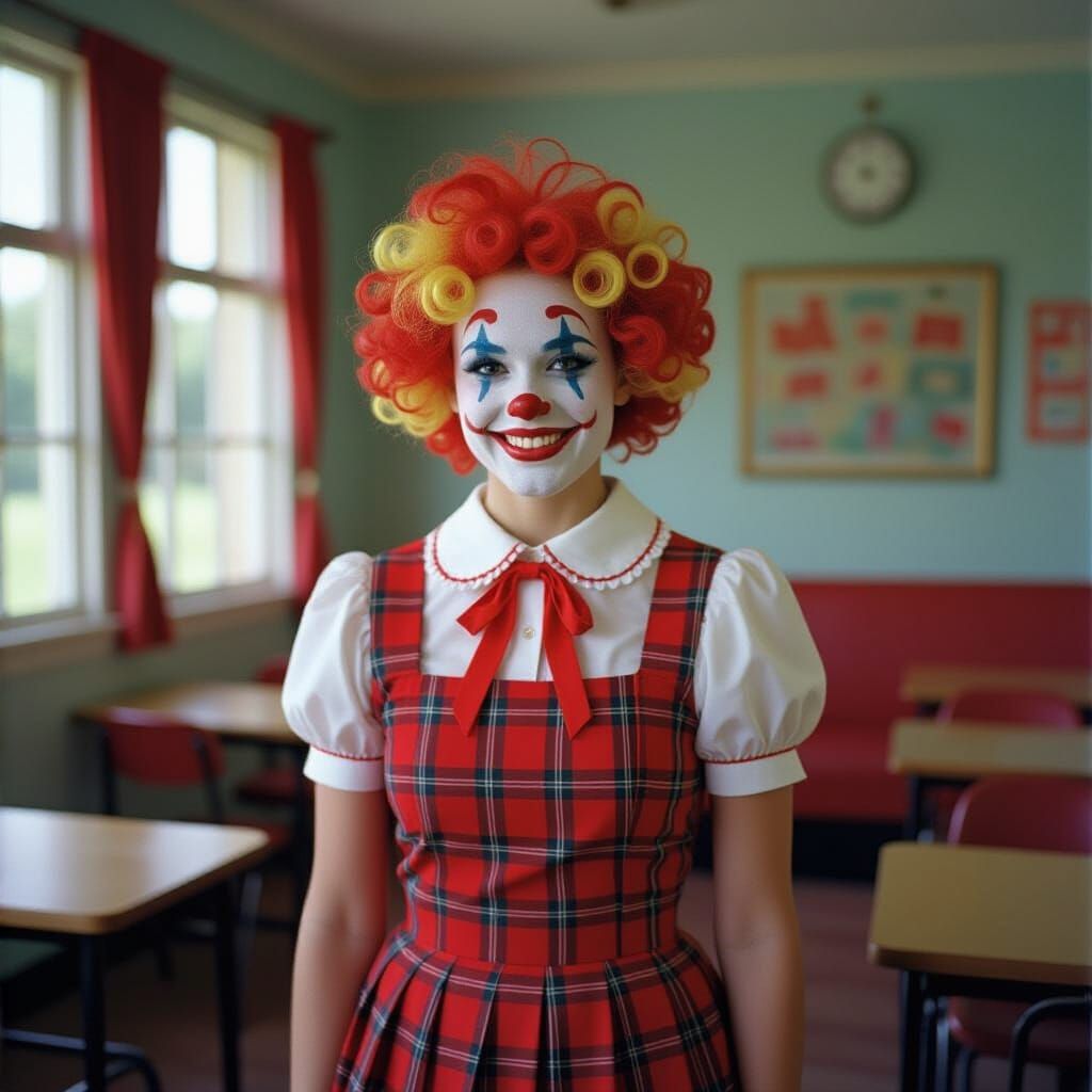 Young Clown Schoolgirl in Circus Classroom