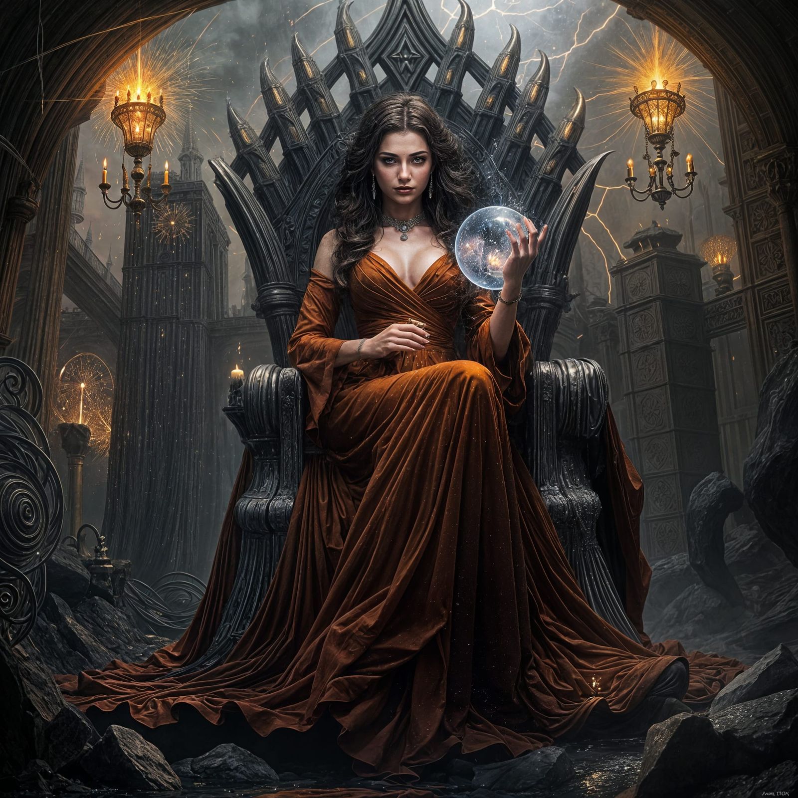 Mystical Orb Connected to Vortex with Silver Sparks