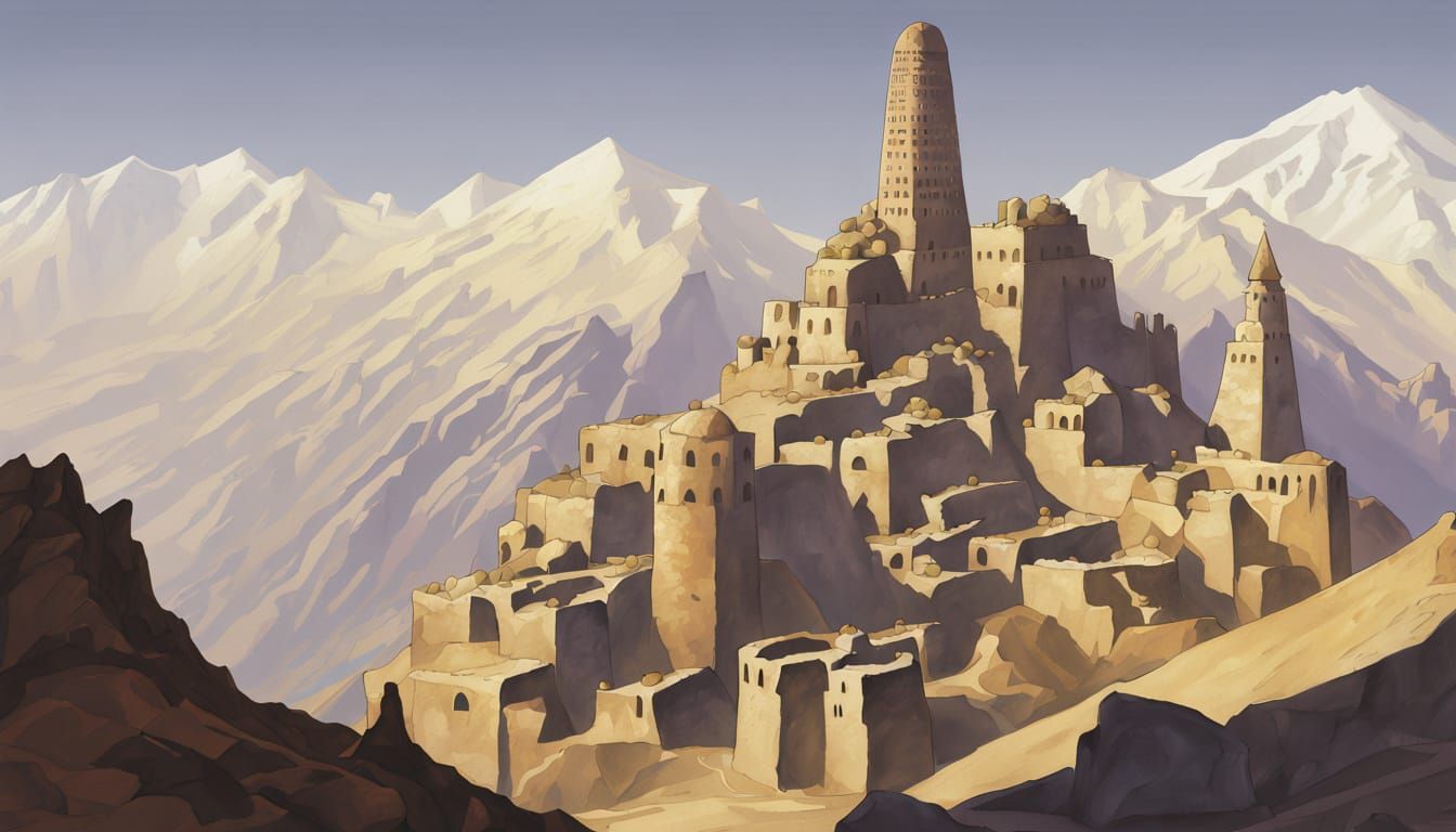 Mysterious Mountain Pass Ruins in Roerich Style