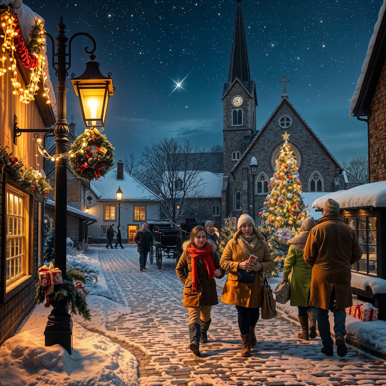 Enchanting Christmas Village Scene in Warm Golden Light