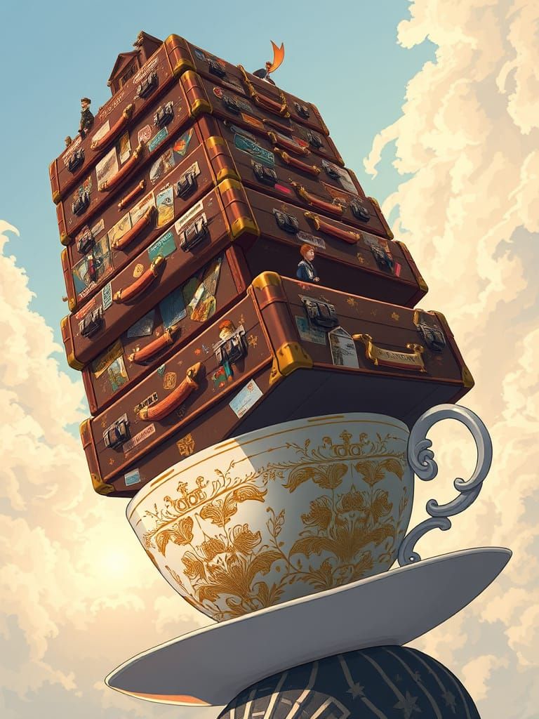 Fantastical Suitcase Skyscraper in Whimsical Traveler's Para...