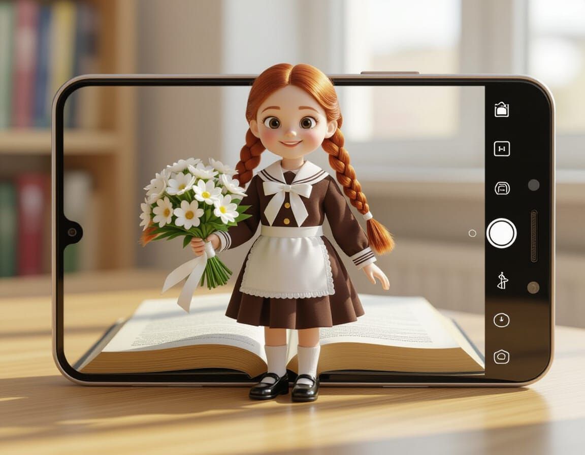 Miniature Girl Emerges from Book: Hyperrealistic 3D Projecti...